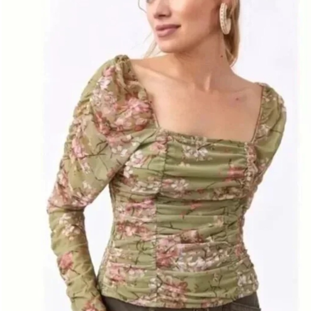 Anthropologie Pink Ruched Fitted Blouse - Large